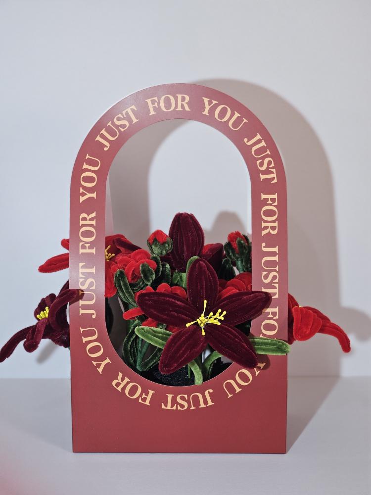 Handmade Burgundy and Red Lily Flower Basket