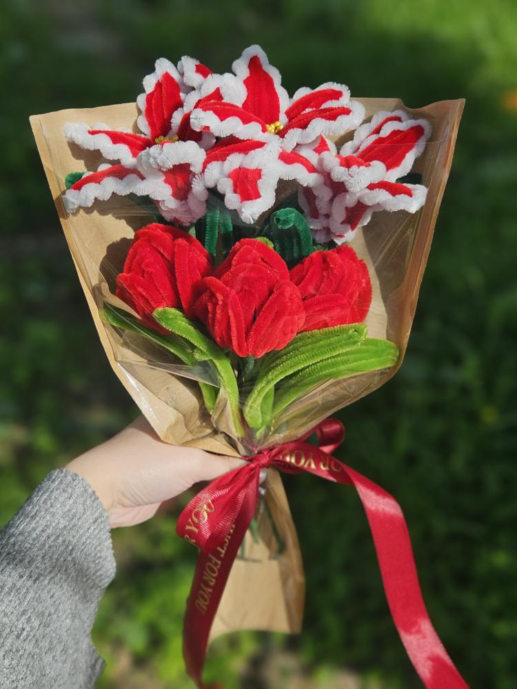 Everlasting Crimson & White Bouquet