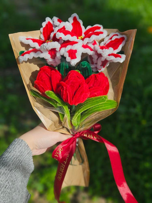 Everlasting Crimson & White Bouquet