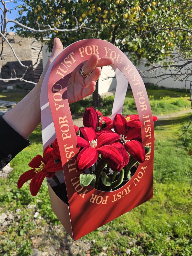 Handmade Burgundy and Red Lily Flower Basket