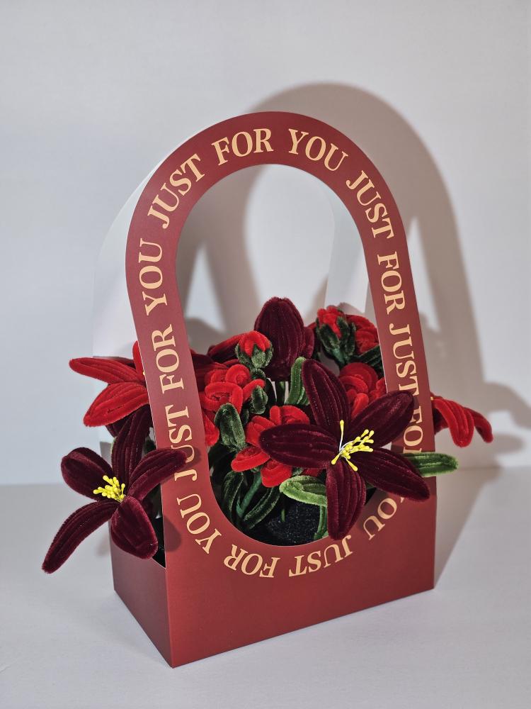 Handmade Burgundy and Red Lily Flower Basket