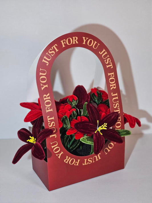 Handmade Burgundy and Red Lily Flower Basket