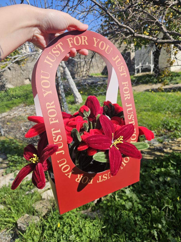 Handmade Burgundy and Red Lily Flower Basket