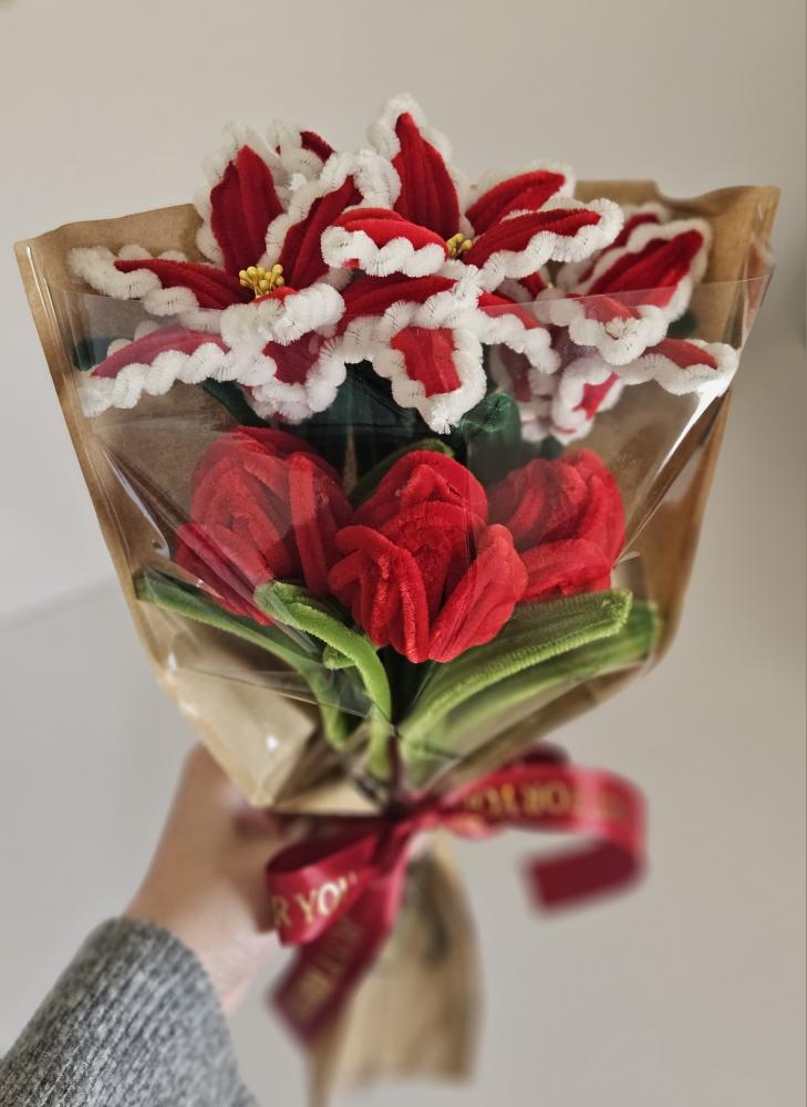 Everlasting Crimson & White Bouquet
