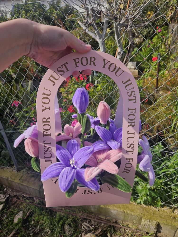 Handmade Purple & Pink Lily Flower Basket