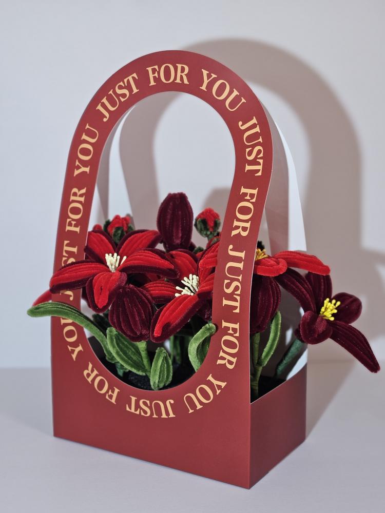 Handmade Burgundy and Red Lily Flower Basket