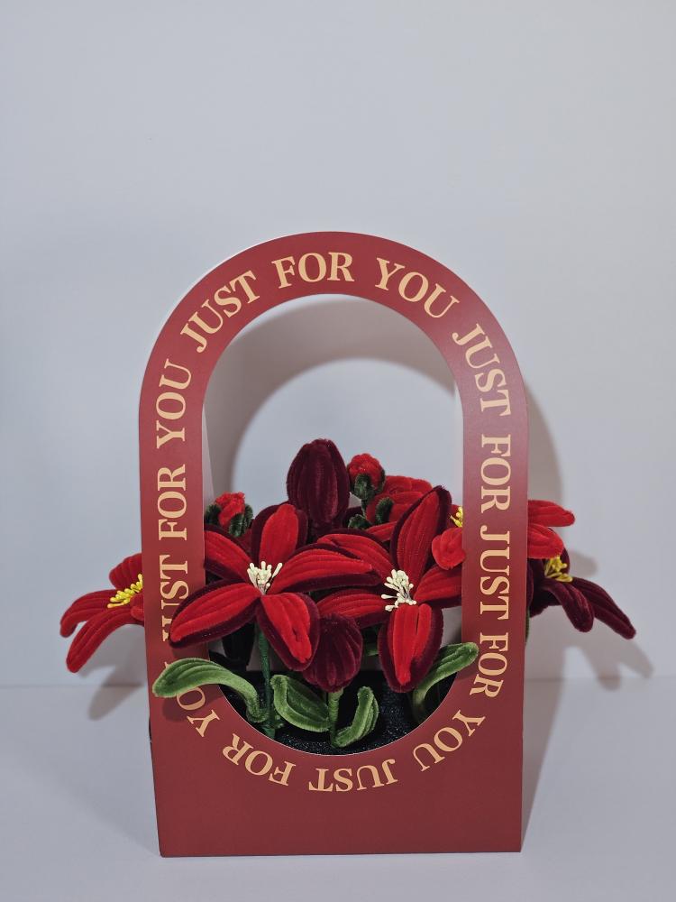 Handmade Burgundy and Red Lily Flower Basket