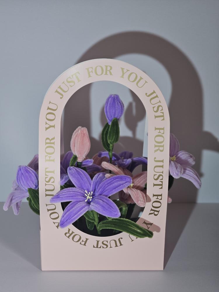 Handmade Purple & Pink Lily Flower Basket
