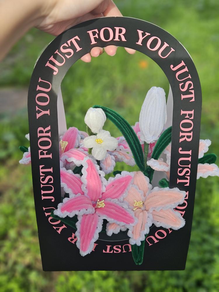 Handmade Pink & White Flower Basket