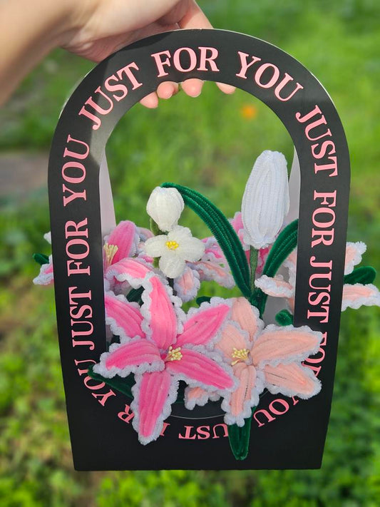 Handmade Pink & White Flower Basket