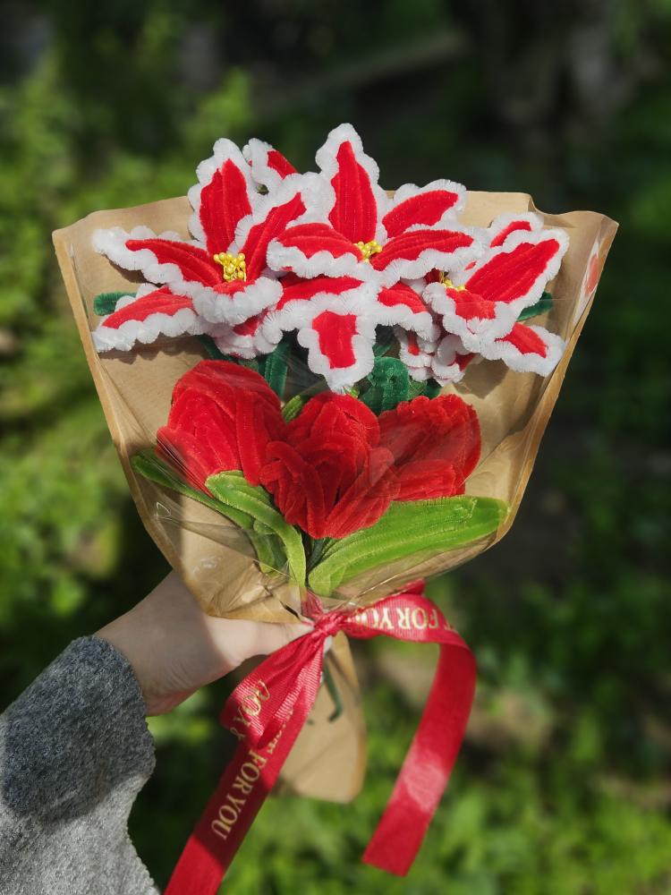 Everlasting Crimson & White Bouquet