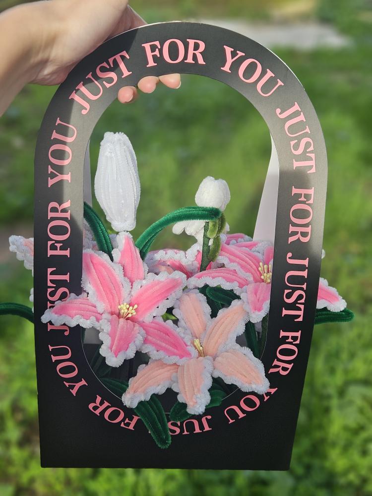 Handmade Pink & White Flower Basket