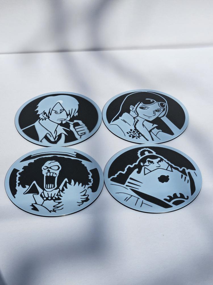 One Piece Coaster Set – 10 Character Coasters with Holder | 3D Printed Anime Drink Coaster Set