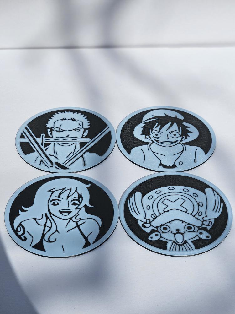 One Piece Coaster Set – 10 Character Coasters with Holder | 3D Printed Anime Drink Coaster Set