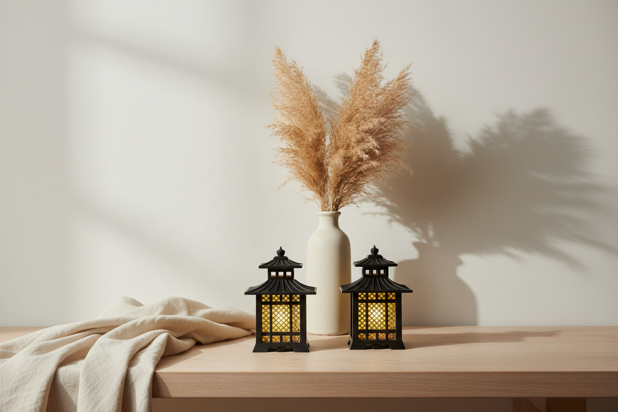 Japanese-Inspired Decorative Lantern – Battery Candle Included