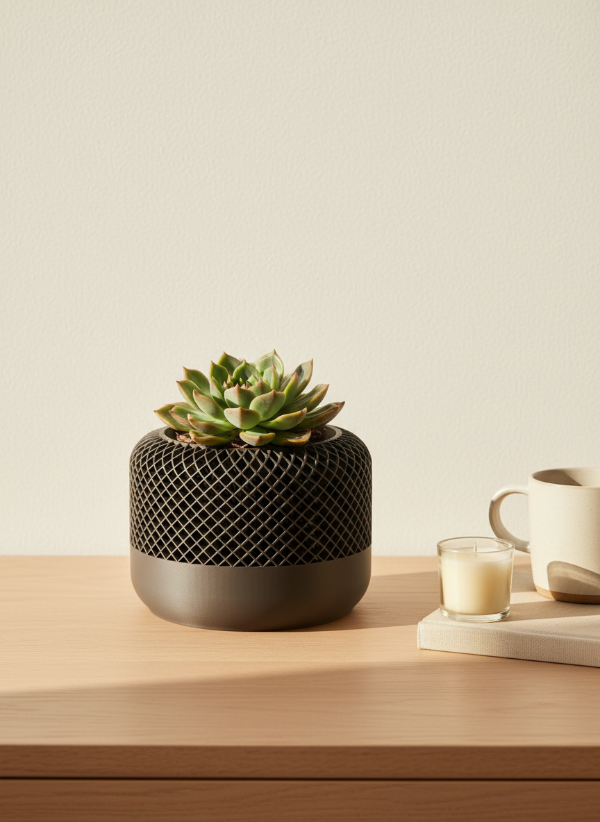 Textured Diamond Planter – Modern 3D Printed Pot