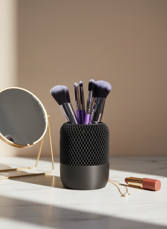 Textured Makeup Brush Holder – Modern 3D Printed Desk & Vanity Organizer